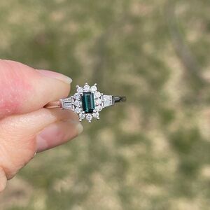 AAA Indicolite and Moissanite Ring